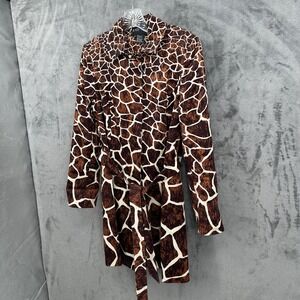 Etcetera Button Front Statement Dress Womens Size 8 Giraffe Print Waist Tie